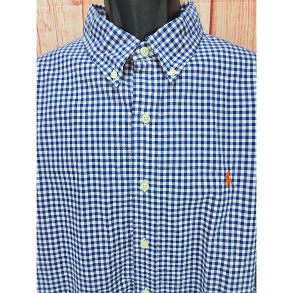Ralph Lauren Mens Blue Gingham Long Sleeve Dress Shirt XXL Cotton - Picture 3 of 8